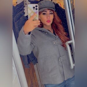 Zara Gray Women's Pea Coat with Hood